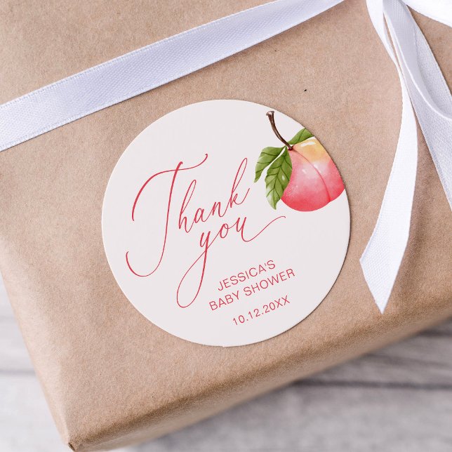 Sticker Rond Baby shower de fille Merci de fruits de la pêche (Créateur téléchargé)
