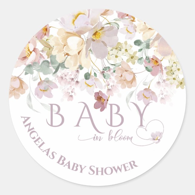 Sticker Rond Baby shower de fille pourpre Fleur sauvage à fleur (Devant)