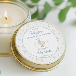 Sticker Rond Baby shower de Fleur sauvage de boue bleue à oie s