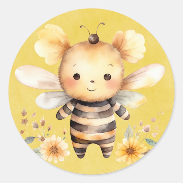 Sticker Rond Baby shower de fleurs d'abeilles jaunes (Devant)