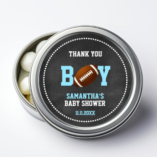 Sticker Rond BABY SHOWER de FOOTBALL Chalkboard MERCI garçon