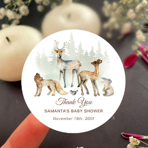 Sticker Rond Baby shower de forêt d'animaux