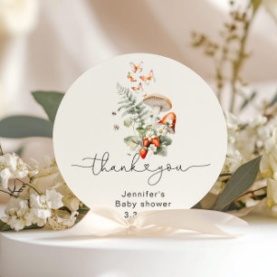 Sticker Rond Baby shower de forêt de champignons d'automne merc