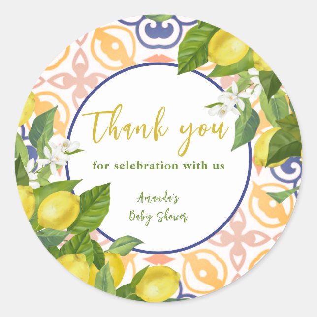 Sticker Rond Baby shower de Fruit jaune citron méditerranéen (Devant)