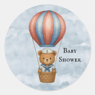 Sticker Rond Baby shower de garçon à ballon à air chaud