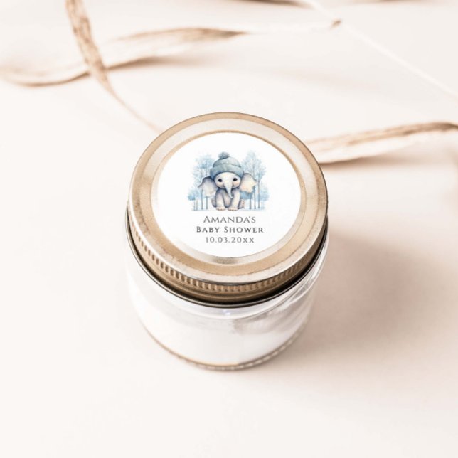 Sticker Rond Baby shower de garçon éléphant d'hiver (Créateur téléchargé)