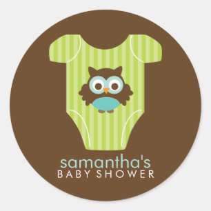 Sticker Rond Baby shower de garçon en tenue de hibou Hoot