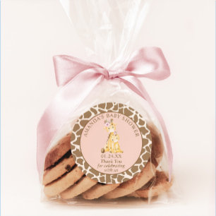 Sticker Rond Baby shower de girafe fille rose