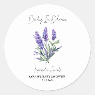 Sticker Rond Baby shower de graines de lavande en fleurs