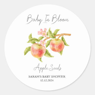 Sticker Rond Baby shower de graines de pomme en fleurs