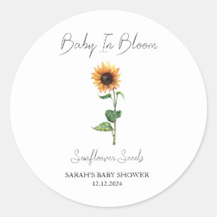 Sticker Rond Baby shower de graines de tournesol en fleurs