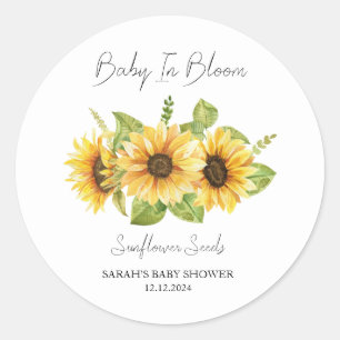 Sticker Rond Baby shower de graines de tournesol en fleurs