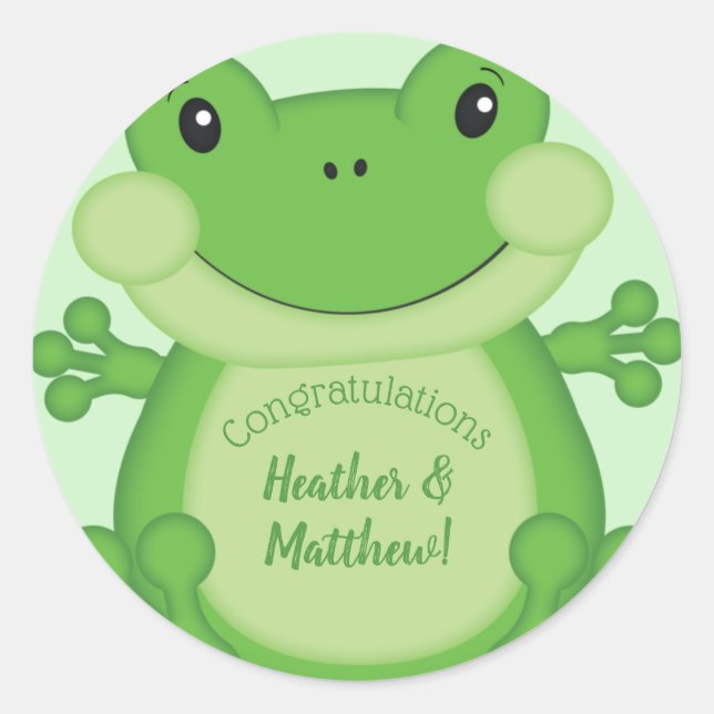 Sticker Rond Baby shower de grenouille vert (Devant)