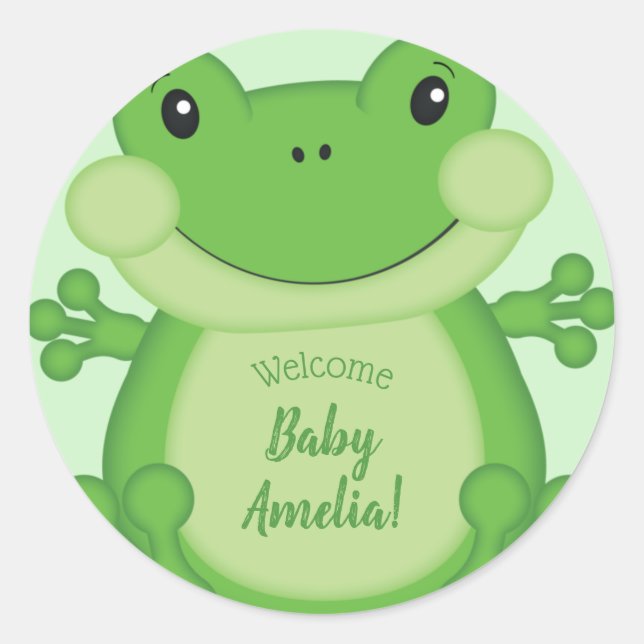 Sticker Rond Baby shower de grenouille vert (Devant)