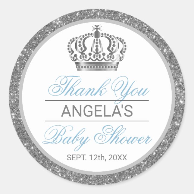 Sticker Rond Baby shower de la couronne Merci bleu (Devant)