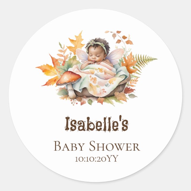 Sticker Rond Baby shower de la fleur de bois d'automne (Devant)