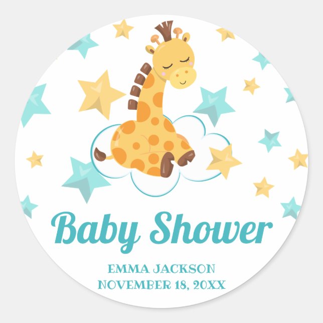 Sticker Rond Baby shower de la Giraffe et des Etoiles neutres (Devant)