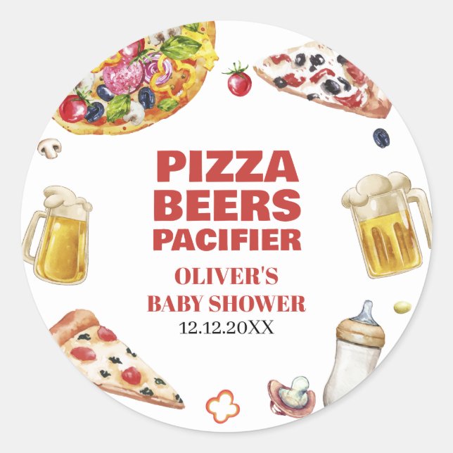 Sticker Rond Baby shower de la loupe de bière Mama Mia Pizza (Devant)