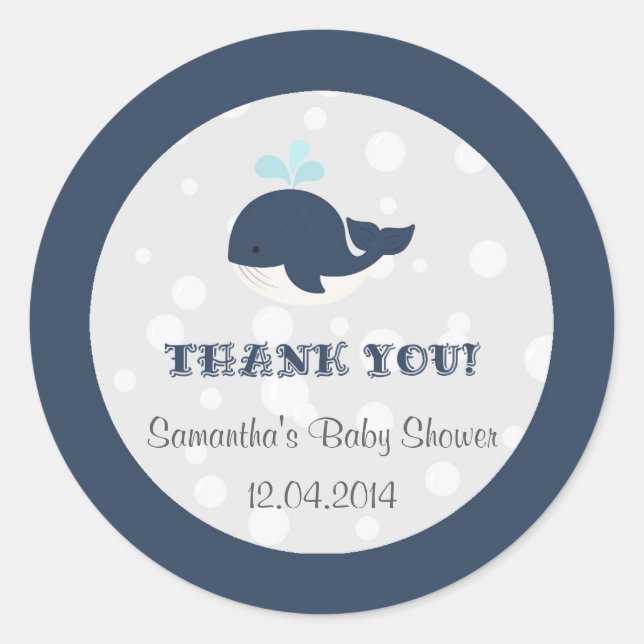 Sticker Rond Baby shower de la marine Blue Ocean Whale (Devant)