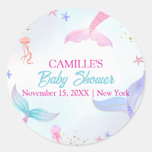 Sticker Rond Baby shower de la queue de sirène d'été de l'océan