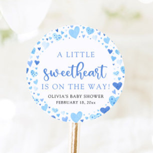 Sticker Rond Baby shower de la Saint Valentin Blue Little Sweet