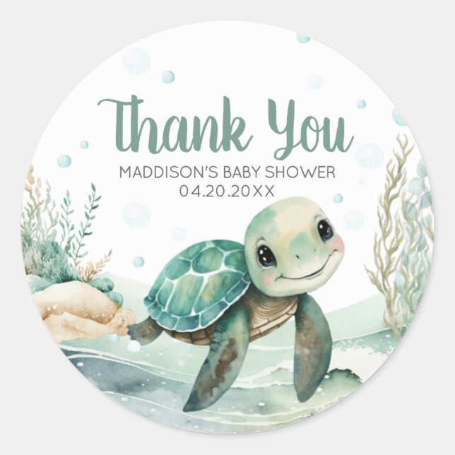 Sticker Rond Baby shower de la tortue de mer (Devant)