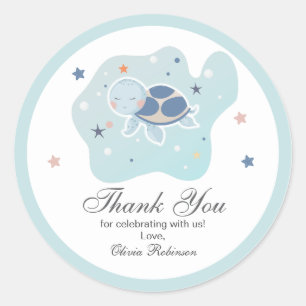 Sticker Rond Baby shower de la tortue de mer   Océan mignon