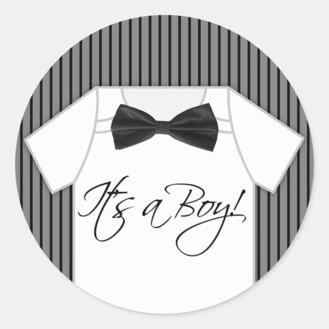 Sticker Rond Baby shower de Little Man Pinstripe (Devant)