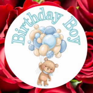 Sticker Rond Baby shower de l'ours de garçon d'anniversaire