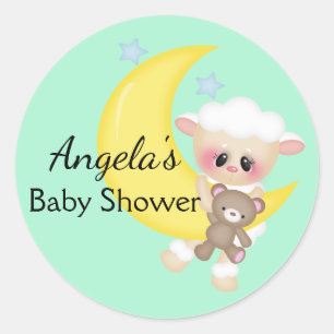 Sticker Rond Baby shower de lune d'agneau et de croissant