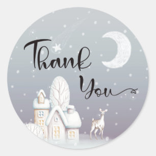Sticker Rond Baby shower de maison de neige merci