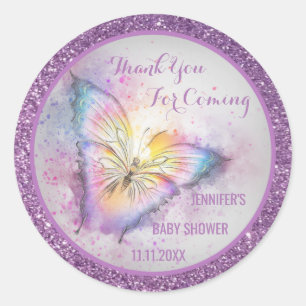Sticker Rond Baby shower de Merci à papillon mou