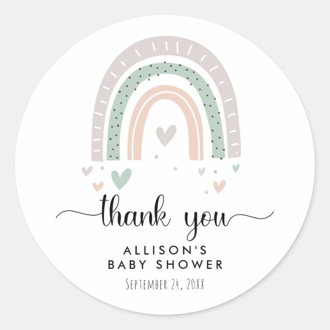 Sticker Rond Baby shower de Merci Boho Rainbow Sage (Devant)