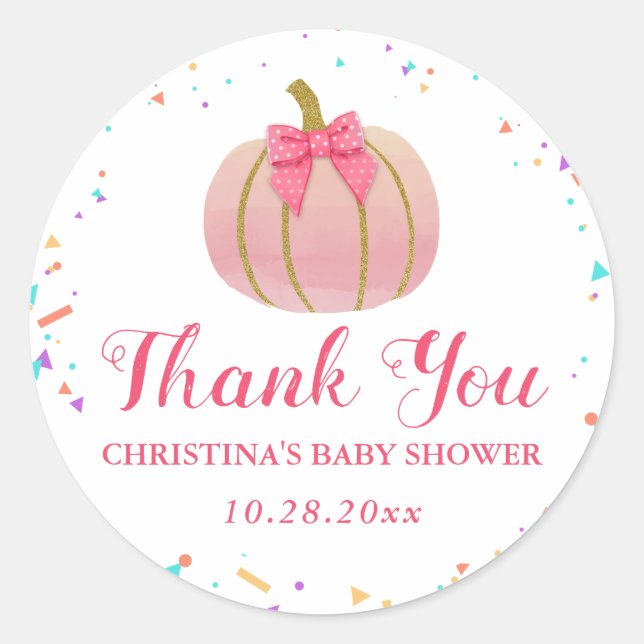 Sticker Rond Baby shower de Merci Citrouille rose Aquarelle (Devant)