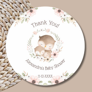 Sticker Rond Baby shower de Merci de  de Chouette rose