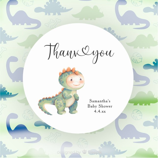 Sticker Rond Baby shower de Merci de dinosaure garçon (Créateur téléchargé)