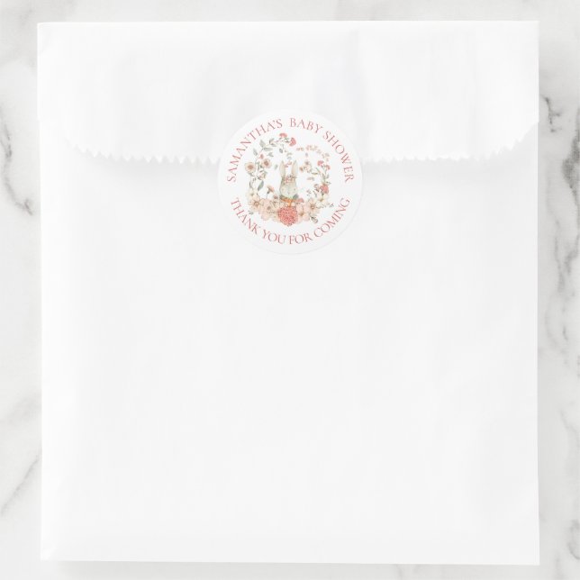 Sticker Rond Baby shower de Merci de feuillage de Bunny mignonn (Sac)