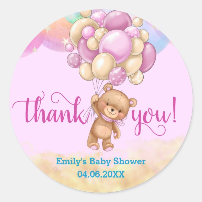 Sticker Rond Baby shower de Merci de l'ours en peluche Rainbow (Devant)