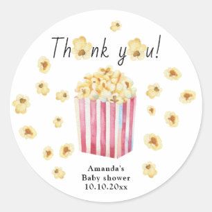 Sticker Rond Baby shower de Merci de Popcorn d'aquarelle