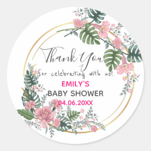 Sticker Rond Baby shower de Merci de rose fleuri