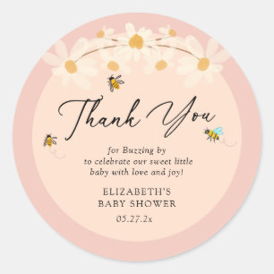 Sticker Rond Baby shower de Merci des abeilles à marais rose