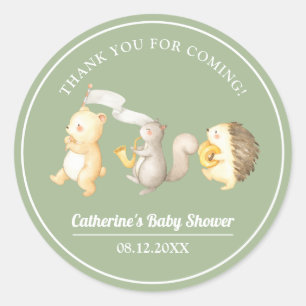 Sticker Rond Baby shower de Merci des animaux des bois