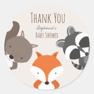 Sticker Rond Baby shower de Merci des animaux des bois