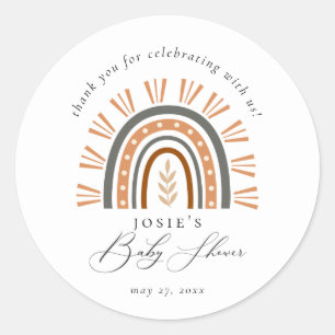 Sticker Rond Baby shower de Merci en arc-en-ciel de Earthy Boho