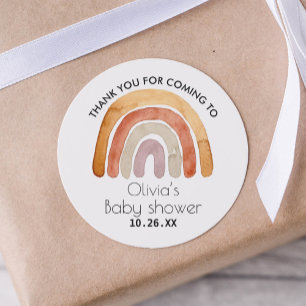 Sticker Rond Baby shower de Merci en arc-en-ciel en ton terrest