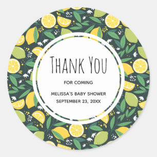 Sticker Rond Baby shower de Motif de citron jaune et de citron 
