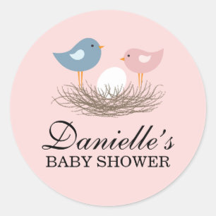 Sticker Rond Baby shower de nid d'oiseaux
