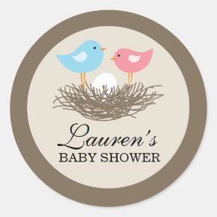 Sticker Rond Baby shower de nid d'oiseaux