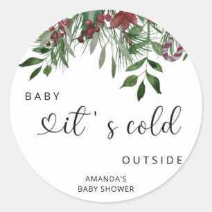 Sticker Rond Baby shower de Noël à feuillage persistant