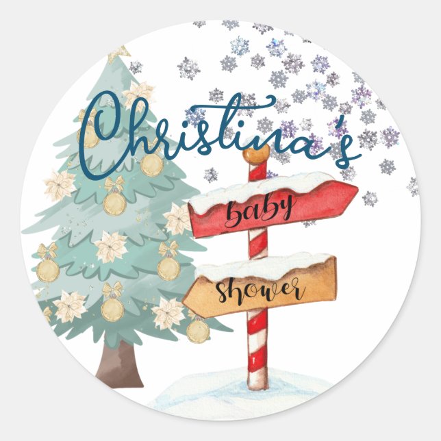 Sticker Rond Baby shower de Noël du Pôle Nord (Devant)